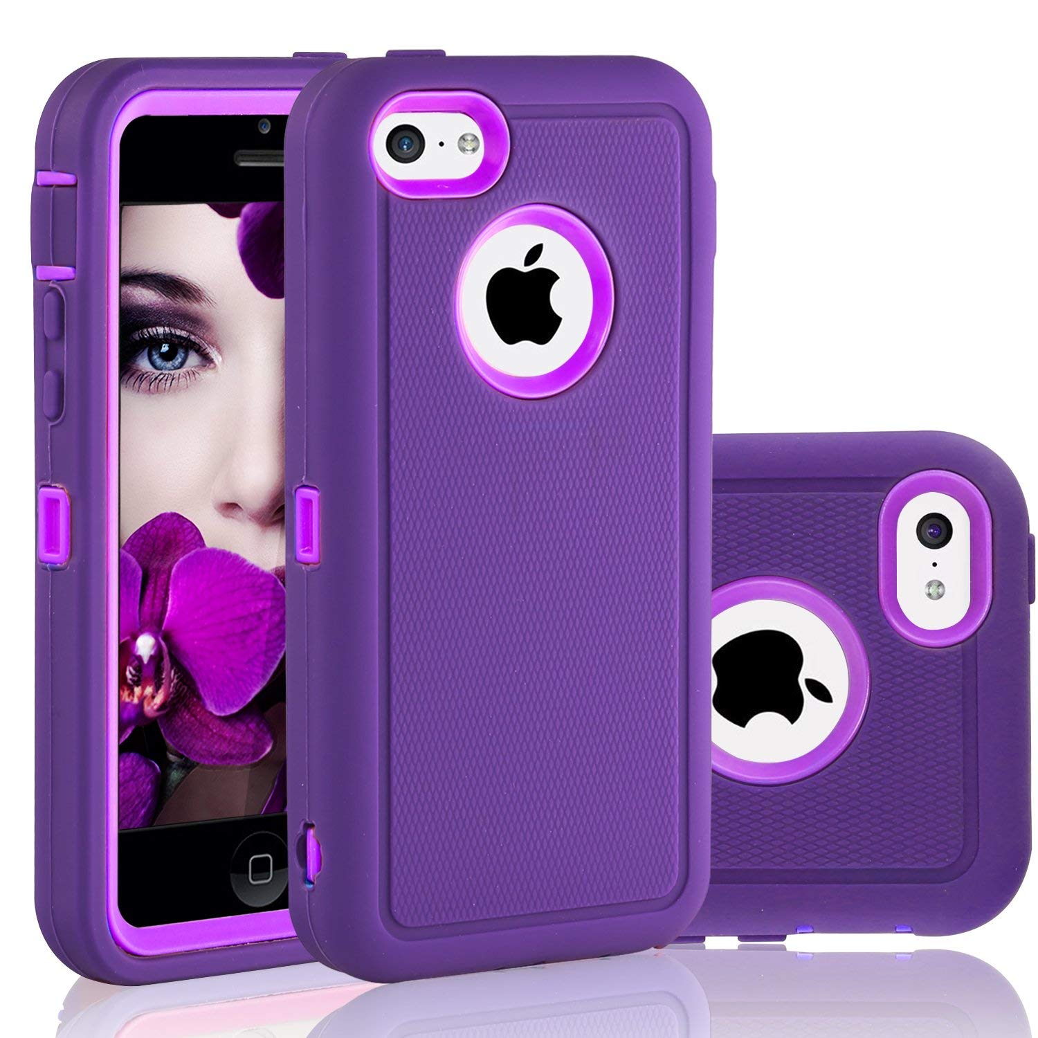 iPhone 5C Case, FOGEEK Dual Layer Anti Slip 360 Full Body Cover Case PC and TPU Shockproof Protective Compatible for Apple iPhone 5C ONLY(Purple)